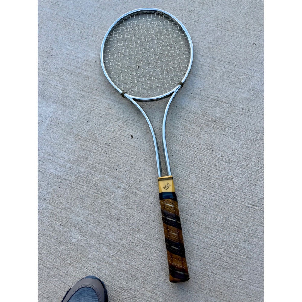 Vintage Tensor 1400 Steel Tennis Racket Chrome Frame Made in USA 4 1/2 Grip